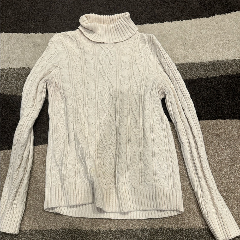 Women's Cream Cable Knit Turtleneck Sweater